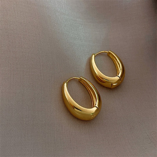 2026 New Classic Copper Alloy Smooth Metal Hoop Earrings For Woman Fashion Korean Jewelry Temperament  Daily Wear earrings