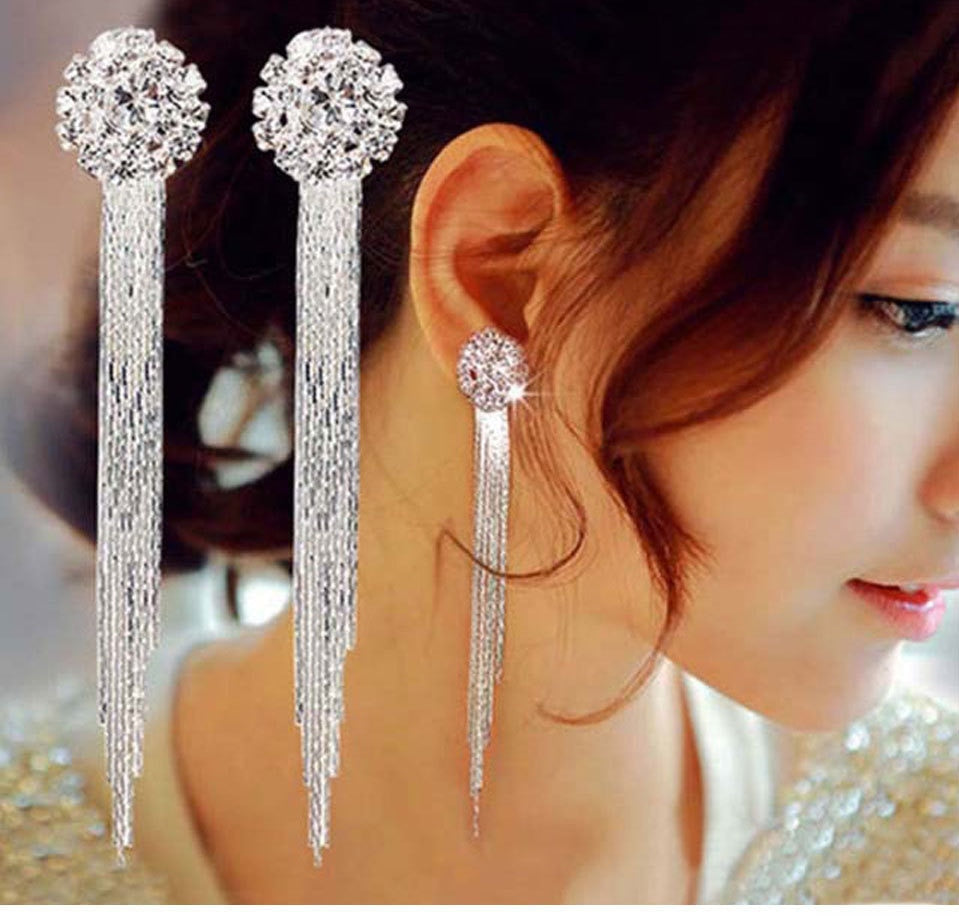 2026 New Gold Color Long Crystal Tassel Dangle Earrings for Women Wedding Drop Earring Fashion Jewelry Gifts