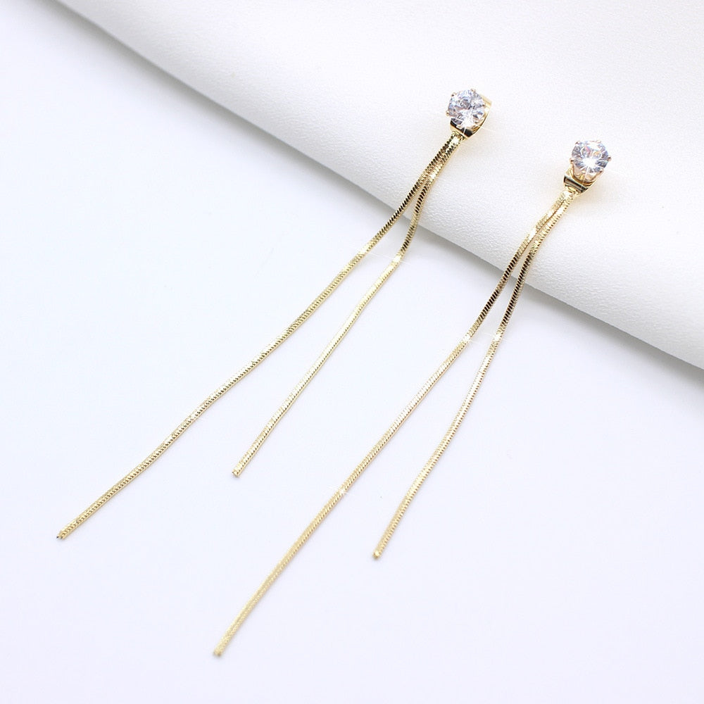 2026 New Gold Color Long Crystal Tassel Dangle Earrings for Women Wedding Drop Earring Fashion Jewelry Gifts