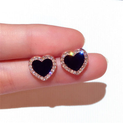 Cute Korean Earrings Heart Bling Zircon Stone Rose Gold Color Stud Earring for Women Fashion Jewelry 2026 New Gift