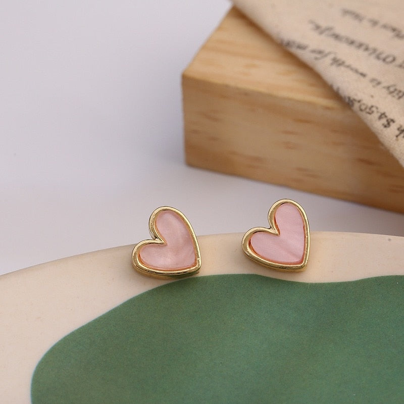Cute Korean Earrings Heart Bling Zircon Stone Rose Gold Color Stud Earring for Women Fashion Jewelry 2026 New Gift
