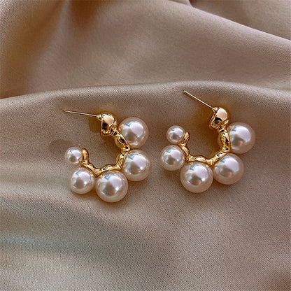 2026 New Cute Pearl Studs Hoop Earrings for Women Gold Color Eardrop Minimalist Tiny Huggies Hoops Wedding Fashion Jewelry