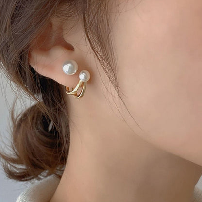 2026 New Cute Pearl Studs Hoop Earrings for Women Gold Color Eardrop Minimalist Tiny Huggies Hoops Wedding Fashion Jewelry